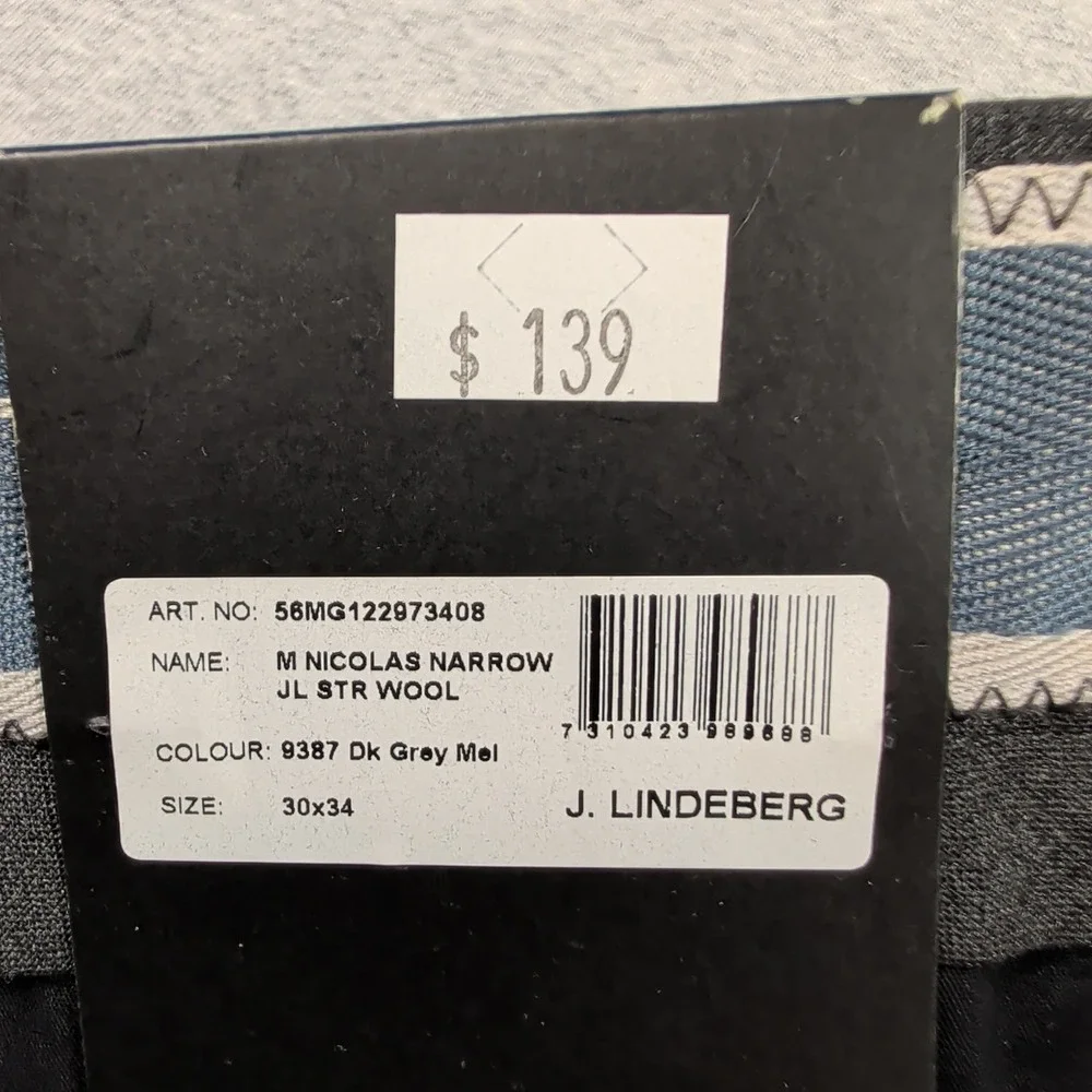 J.Lindeberg Nicolas Narrow Slim Fit Stretch Wool Trousers Dark Grey 30x34